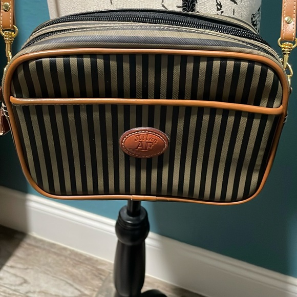 Allan Edward 90s Pequin striped,coated leather crossbody bag. removable straps - Picture 3 of 15